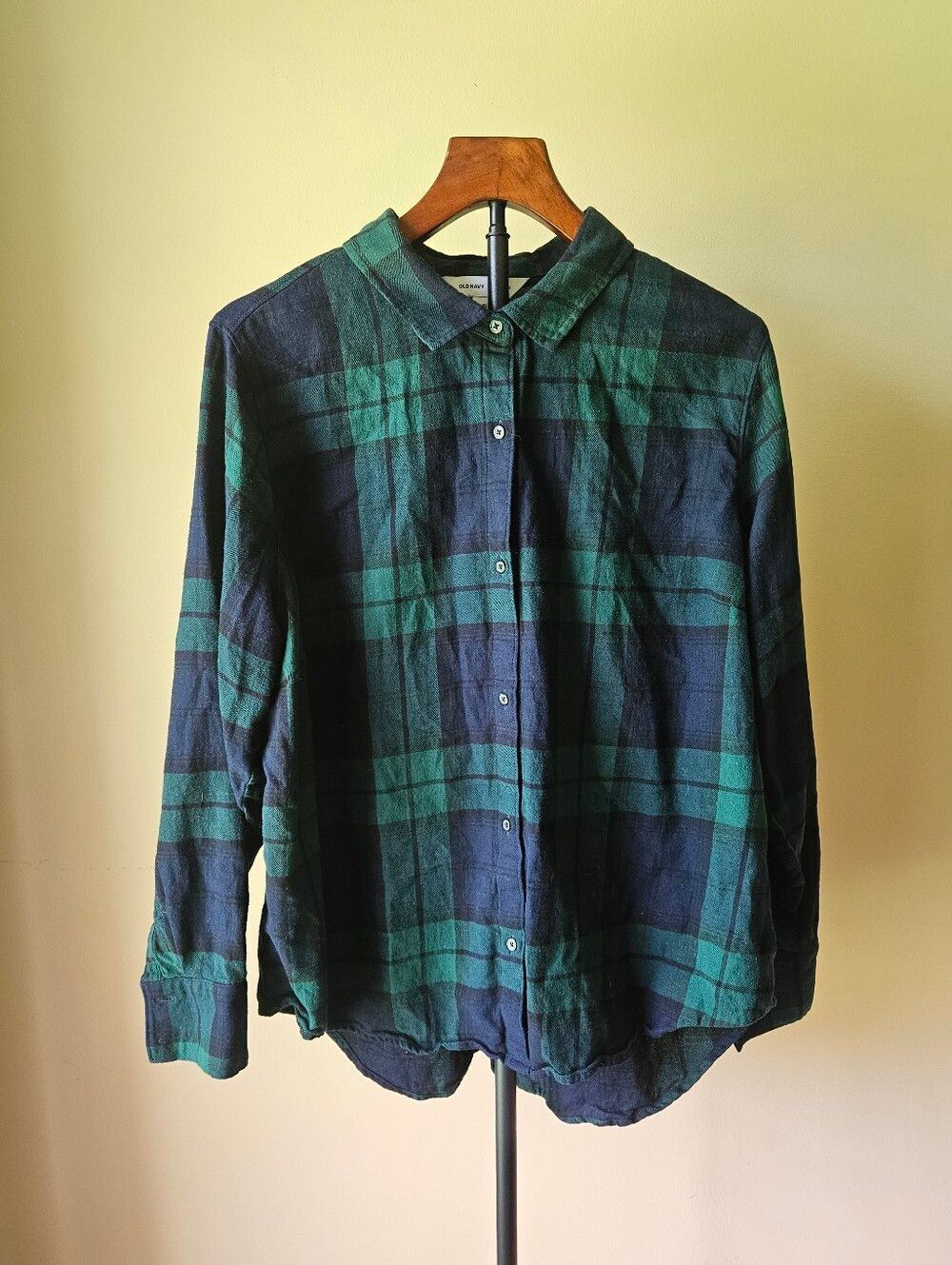 Old Navy Classic Green & Navy Plaid Button-Up Shirt Size XL